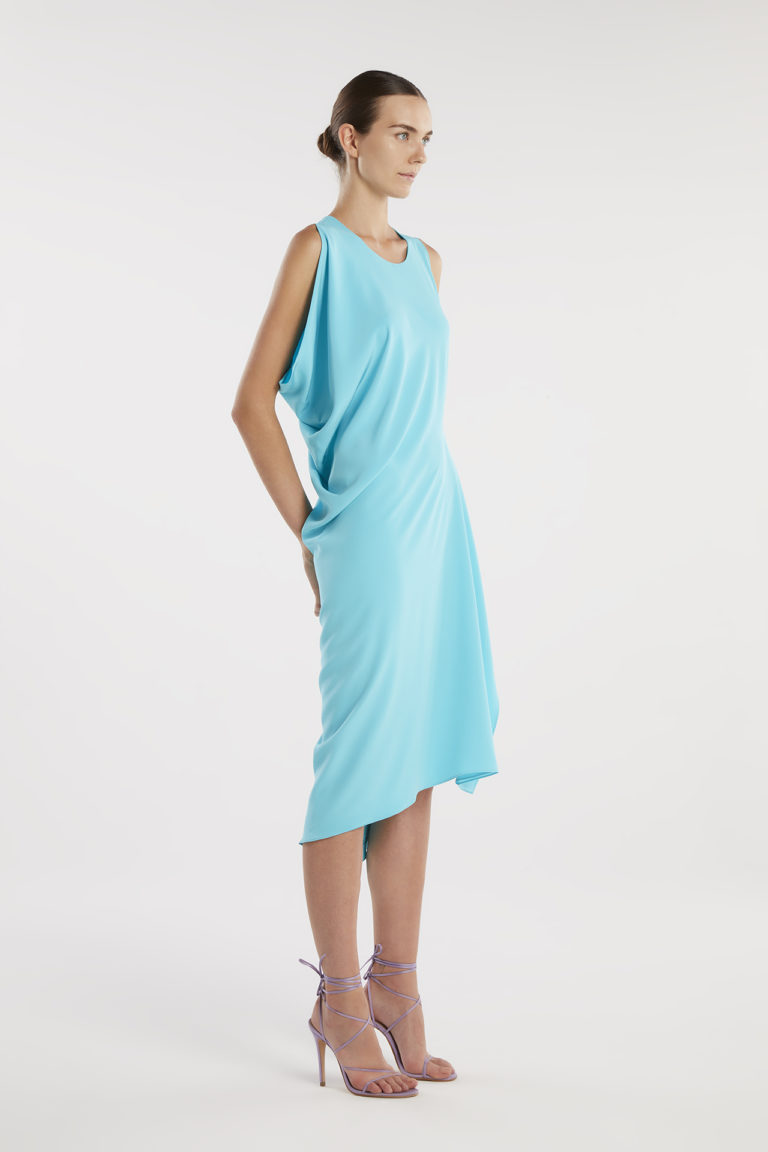 Deceptive baby blue dress front right