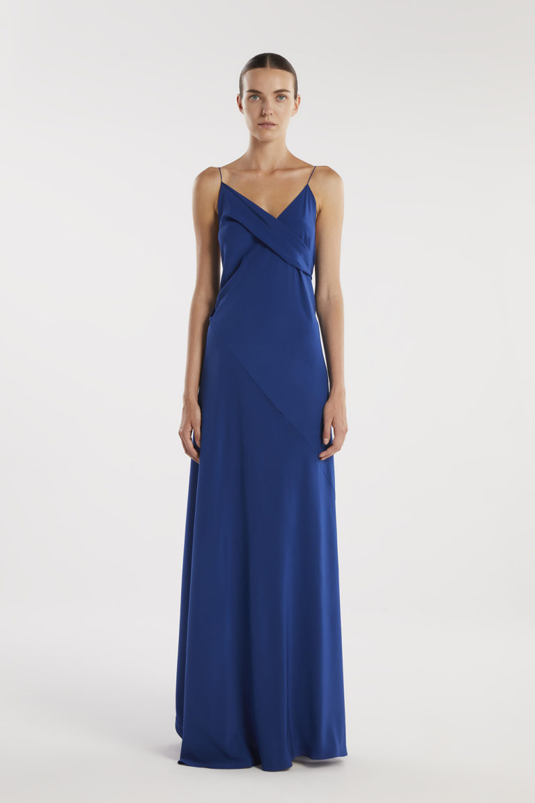 Lazoura long blue dress front