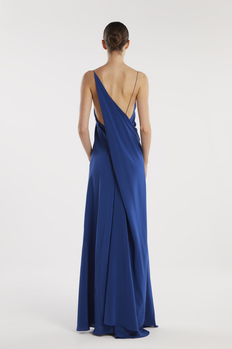 Lazoura long blue dress back