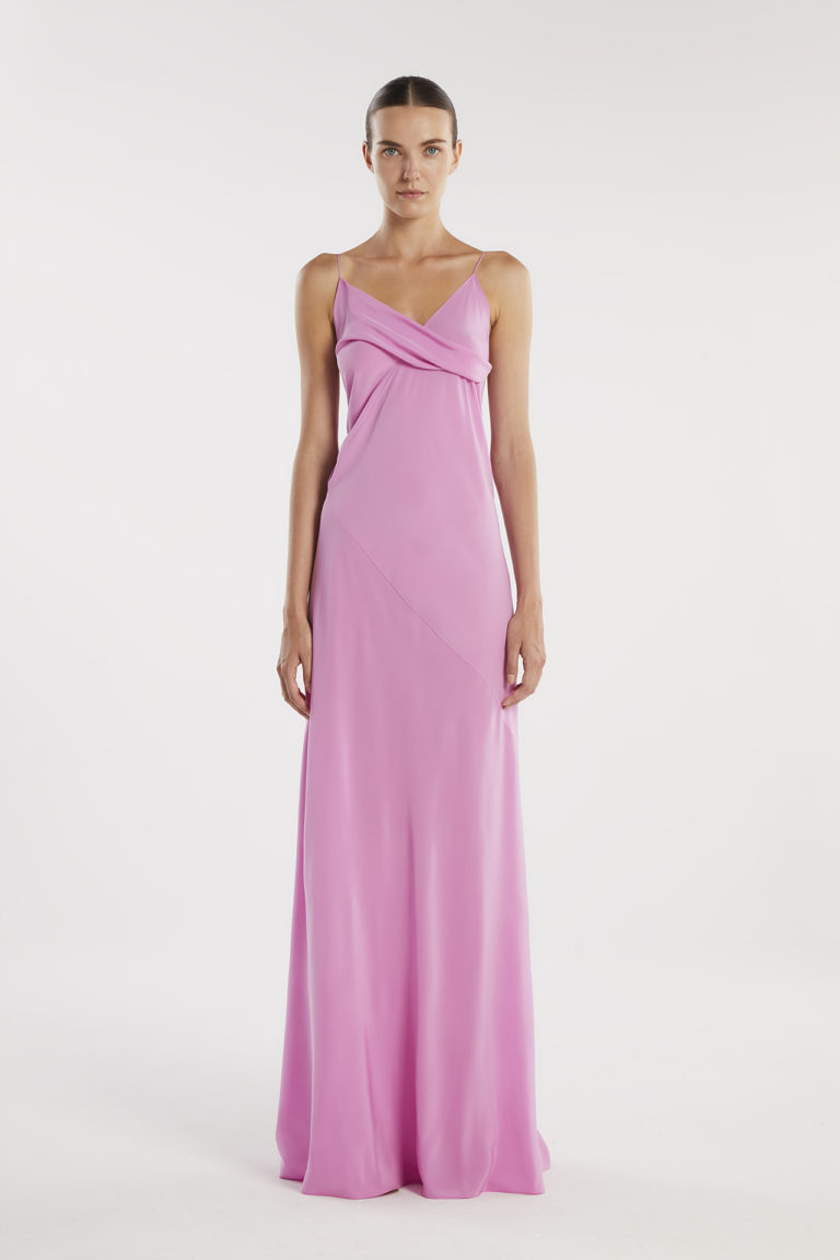 Lazoura long pink dress front