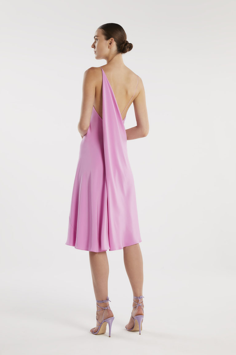 Lazoura midi pink dress back right arms